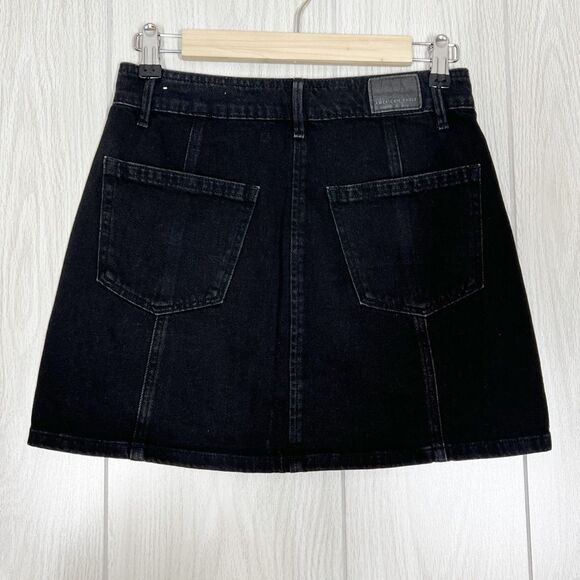 American Eagle | Black Button Front Hi Rise A-Line Denim Skirt Size 0 - Picture 2 of 6